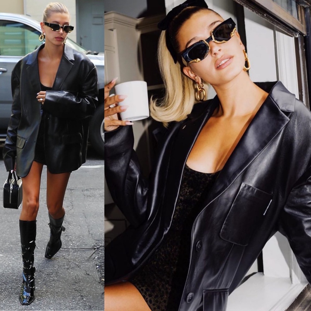 Alexander Wang Leather Boxy Oversized Blazer in Black